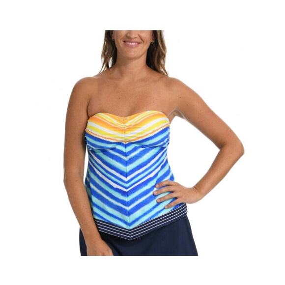 24th & Ocean Retro UPF 50% Bandeaukini and Rashguard Set Blue Women's Size M NWT - Picture 2 of 7